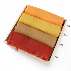 Solid color plain wrinkle short tassel scarf 100% rayon lightweight soft breathable wrap