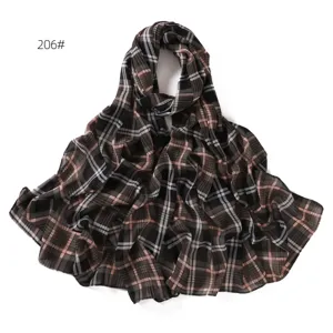 Women's fashion plaid print chiffon long scarf head wrap elegant neck accessory