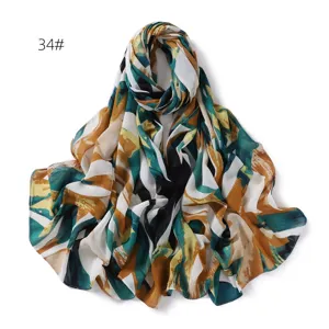 Chiffon printed scarf abstract brushstroke design fashion versatile sun protection shawl