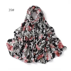 Floral Chiffon Scarf Women Spring Summer Lightweight Sun Protection Fashion Shawl Wrap