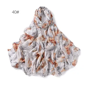 Floral chiffon scarf lightweight sun protection shawl stylish versatile fashion accessory.