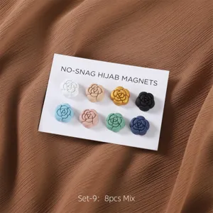 8 stks camelia magneet hijab spelden, kleurrijke bloemen sjaal clips, elegante broche knopen.