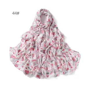 Floral Chiffon Scarf Lightweight Sun Protection Shawl Versatile Women Fashion Neck Wrap