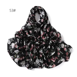 Floral Print Chiffon Scarf Black Sun Protection Shawl Fashion Women Accessories