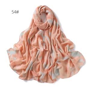 Chiffon printed scarf, lightweight summer sun protection shawl, elegant abstract design fashion hijab.