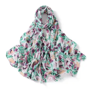 Chic floral chiffon scarf, lightweight sun protection shawl and stylish neck accessory for women.