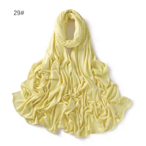 Solid color modal long scarf hijab yellow lightweight soft fashion head wrap daily wear