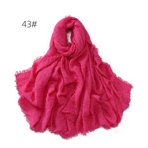 Solid color encrypted linen breathable scarf shawl, lightweight summer sun protection fringe hijab.