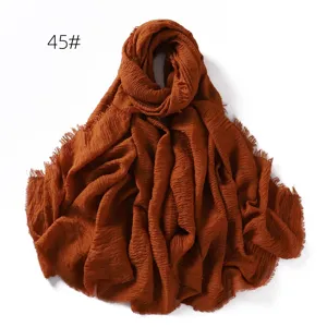 Solid Color Crinkled Cotton Linen Scarf Sunscreen Breathable Shawl Fringe Headscarf