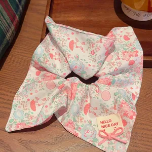 Coleteros florales de estilo coreano con cintas, accesorios de pelo bonitos para mujeres y niñas.
