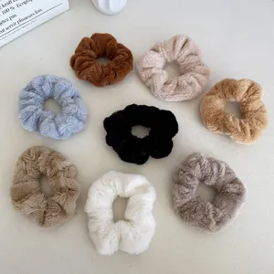Set de coleteros de felpa esponjosa, gomas pelo de Piel sintética, accesorios cabello invierno