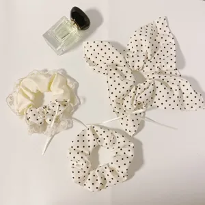 Set di elastici per capelli a pois dolci francesi con bordo in pizzo e lunghi nastri carini.
