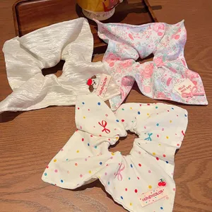Set de coleteros para el pelo de satén con estampado floral y lunares estilo coreano
