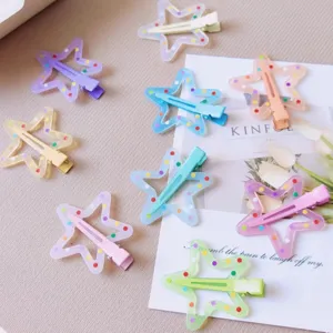 Pinza de Pelo de Estrella de Lunares de Color Jalea de Verano Lindo Dulce Flequillo Lateral Pinza de Pico de Pato Accesorios de Cabello para Mujeres Niñas
