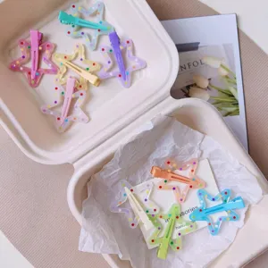 Horquillas de estrella de lunares de color gelatina de verano lindos clips de pico de pato para niñas
