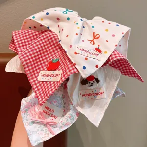 Bonito conjunto de coleteros y pañuelos cuadrados de cuadros florales coreanos para mujeres.
