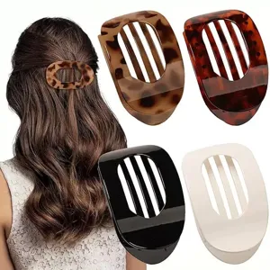 Pinza de Pelo de Leopardo Plana Redonda de Plástico Accesorio de Cabello Hueco para Mujer Estilo Diario