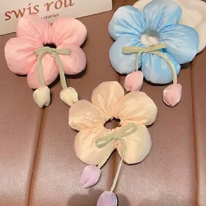 Coleteros de pelo de satén con tulipanes para mujer, accesorios de coleta elegantes.