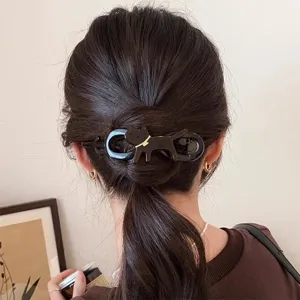 Pinza de pelo de gato negro para mujer, elegante soporte grande para moño accesorio de cabello.