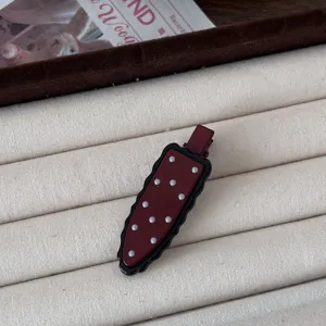 Pinza de pelo de lunares rojos retro horquilla pico de pato detalle para flequillo de mujeres