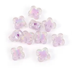 Acrylic clover beads, AB color glazed floral spacer beads for DIY jewelry making crafts.