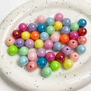 Acrylic macaron AB iridescent round loose beads for DIY handmade phone charm jewelry making details