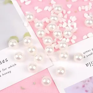 ABS imitation pearl beads detail shot, smooth round loose beads for DIY crafts and jewelry making.
