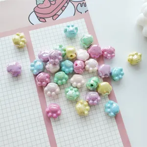 Colorful cat paw acrylic beads with AB coating, perfect for DIY phone chains and bracelets.