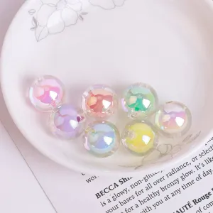 Close up of colorful AB coated acrylic round beads for DIY jewelry making and craft projects.