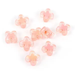 Acrylic four leaf clover beads pink DIY jewelry making loose spacer charms straight hole