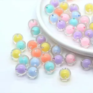 Close-up of colorful acrylic inner color double beads for DIY bracelets and phone chains details.