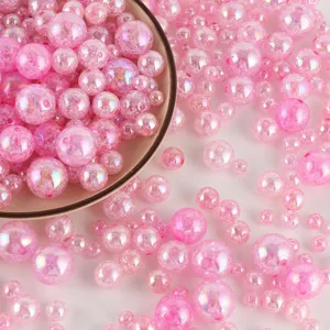 Pink crackle acrylic beads AB coated round loose beads for DIY handmade jewelry making crafts