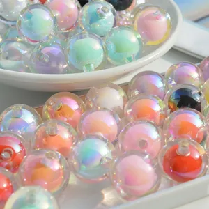 Colorful UV Plated Acrylic Round Beads Spacer For DIY Phone Chain Jewelry Making Craft Accessories