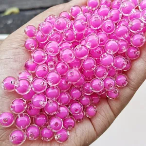 Acrylic bead-in-bead hot pink round beads for DIY handmade bracelets and phone charm making.