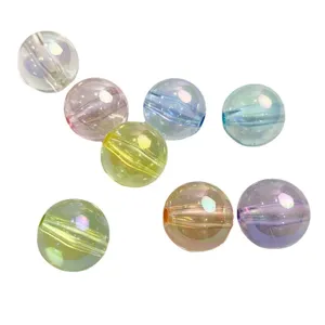 Colorful acrylic AB rainbow round beads with straight holes for DIY handmade jewelry bracelets.