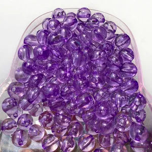 Perles en acrylique transparent violet rondes en vrac avec motif rayé pour bijoux DIY artisanat.