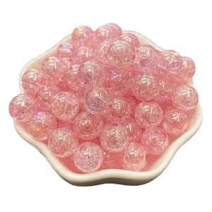 Pink crackle acrylic beads with AB plating round loose beads for DIY jewelry making and craft.