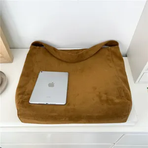 Retro brown suede tote bag, large capacity casual shoulder bag for women, stylish commuter bag.