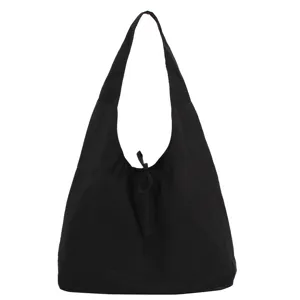 Korean style black hobo shoulder bag large capacity casual tote bag with cute bow detail.
