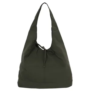 Dark green slouchy shoulder tote bag with front bow detail, large capacity casual style.