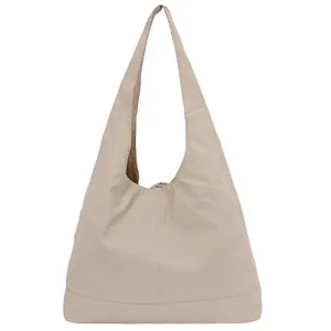 Solid color casual shoulder underarm tote bag, slouchy daily style fashion handbag detail.