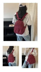 Detail view of a lightweight nylon small backpack for women, minimalist design for casual daily use.