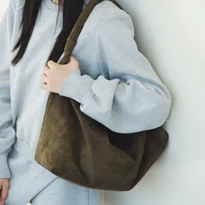 Retro suede tote bag for women, large capacity casual shoulder bag and versatile daily purse.