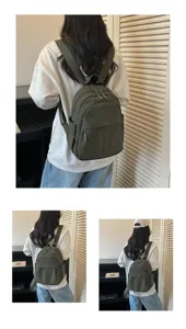 Women casual nylon mini backpack dark green stylish lightweight daily commuting school bag