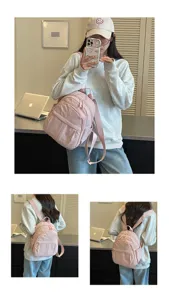 Lightweight nylon small backpack for women, casual minimalist design, stylish daily school bag.