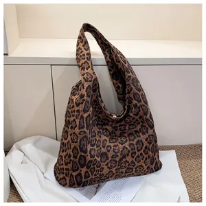Kunstsuède luipaardprint schouder tote tas, grote capaciteit informele handtas voor dames.