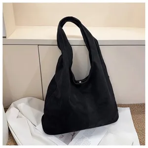 Zwarte suède schoudertas, casual hobo tote ontwerp voor vrouwen dagelijks gebruik.