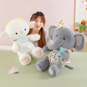 Jolis jouets en peluche agneau et elephant poupées doux compagnon cadeau d'anniversaire
