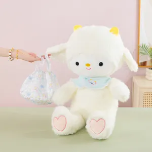 Mignon mouton peluche douce animal en peluche avec bavoir bleu et pattes de cœur pour enfants