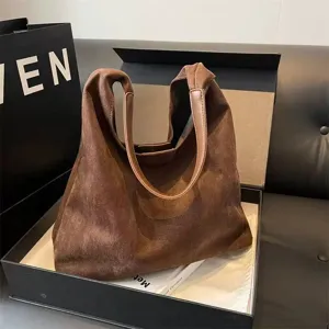 Retro Suede Soft Tote Bag Women Large Capacity Hobo Shoulder Bag Casual Versatile Bucket Handbag